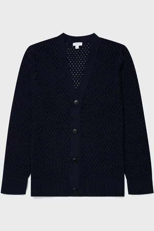 Sunspel Cardigan à maille ajourée Bleu marine