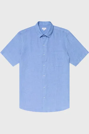 Sunspel Chemise à manches courtes en lin Bleu
