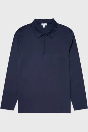 Sunspel Polo épais à demi-zip Bleu marine