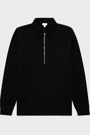 Sunspel Sweat-shirt Loopback polo zippé Noir