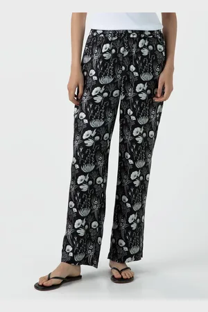 Sunspel Pantalon à cordon de serrage à imprimé feuilles en soie Noir