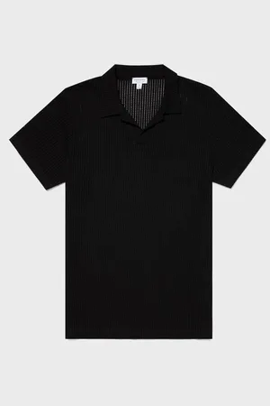Sunspel Polo en mesh linéaire Noir