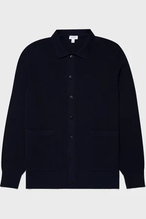 Sunspel Veste à maille gaufrée Bleu marine