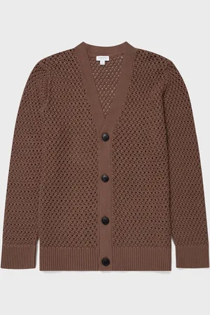 Sunspel Cardigan à maille ajourée Brun