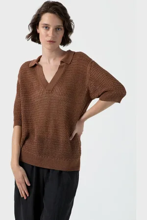 Sunspel Polo en maille de lin Brun