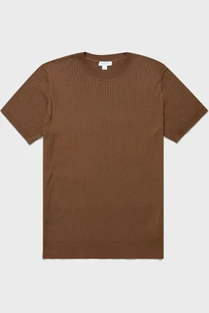 Sunspel T-shirt en coton et soie à fines côtes