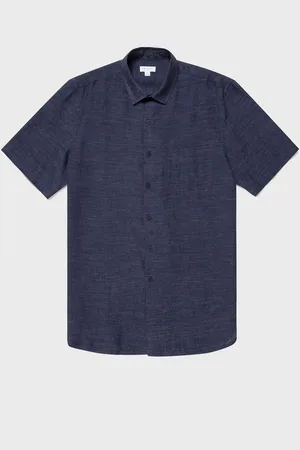 Sunspel Chemise à manches courtes en lin Bleu