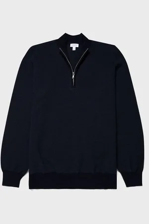 Sunspel Pull à col zippé en laine mérinos avec texture nid d