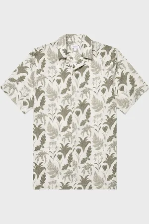 Sunspel Chemise à col cubain à imprimé feuilles