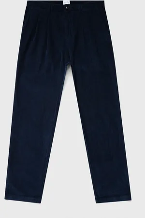 Sunspel Pantalon à double pli en velours côtelé Bleu marine