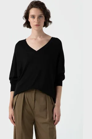 Sunspel Pull décontracté en soie à col en V Noir
