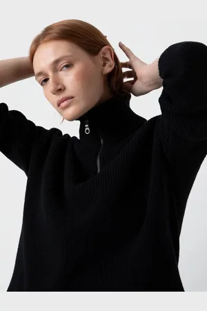 Sunspel Pull à col zippé en laine cachemire Noir