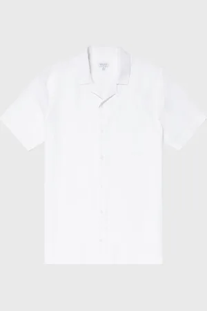 Sunspel Chemise col cubain gaufré Blanc