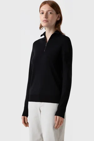 Sunspel Pull col zippé en soie mérinos Noir