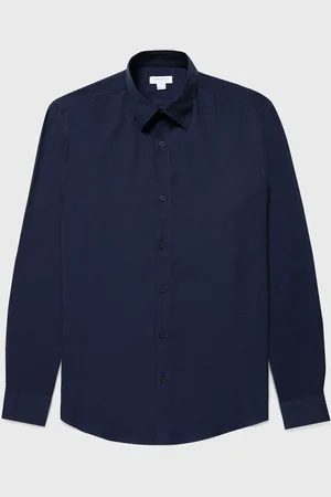 Sunspel Chemise en flanelle de coton Bleu marine