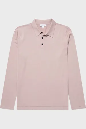 Sunspel Polo à manches longues en tricot de coton Sea Island Rose
