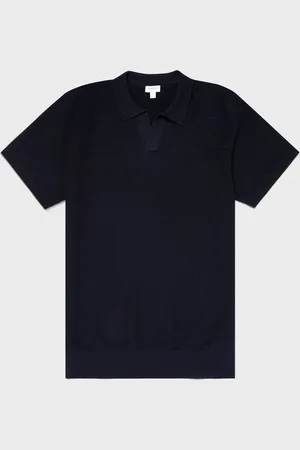 Sunspel Polo ouvert texturé Bleu marine