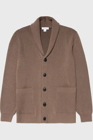 Sunspel Cardigan en coton et laine à mailles côtelées