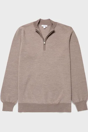 Sunspel Pull à col zippé en laine mérinos avec texture nid d