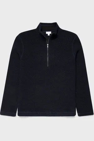Sunspel Col zippé en laine polaire Bleu marine