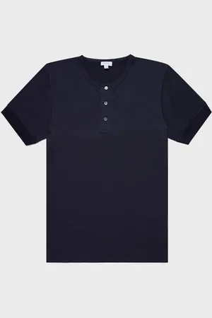 Sunspel T-shirt henley Bleu marine