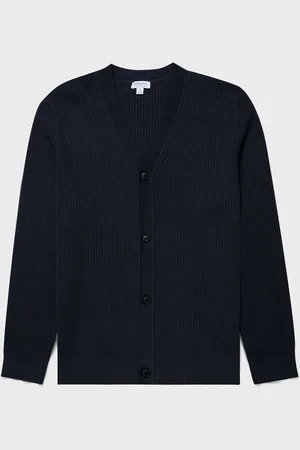 Sunspel Cardigan en maille texturée Bleu marine