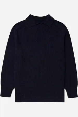 Sunspel Pull côtelé à col polo Bleu marine
