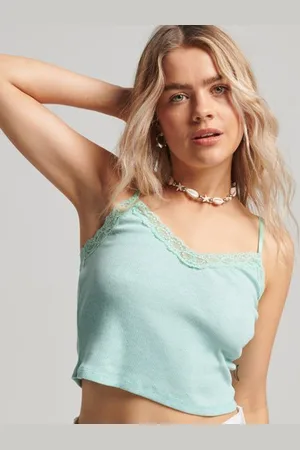 Superdry Femme Caraco Côtelé à Liseré Dentelle Taille: M/L