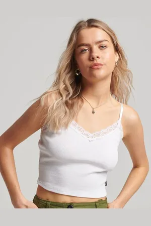 Superdry Femme Caraco Côtelé à Liseré Dentelle Taille: M/L