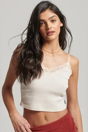 Superdry Femme Caraco Côtelé à Liseré Dentelle Taille: M/L