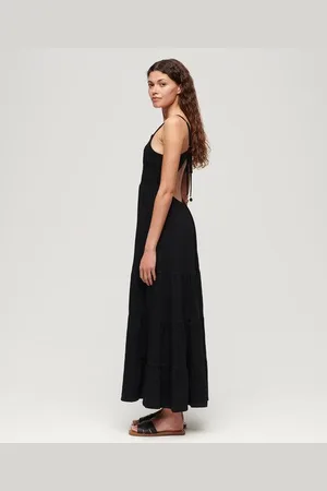Superdry Dames Robe Longue Caraco Smockée, Taille: 36