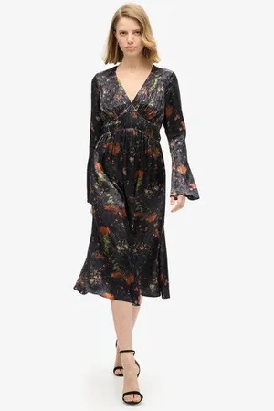 Superdry Femme Robe Mi-longue en Jacquard à Manches évasées Taille: 38