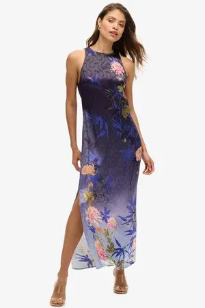 Superdry Femme Robe Longue Imprimée en Satin Taille: 34