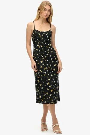 Superdry Femme Robe Caraco Mi-longue Boutonnée Imprimée Taille: 40