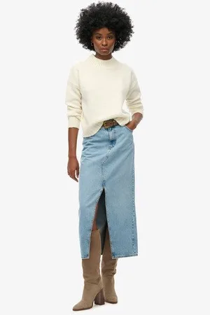 Superdry Dames Jupe Longue Fendue En Jean , Taille: 32