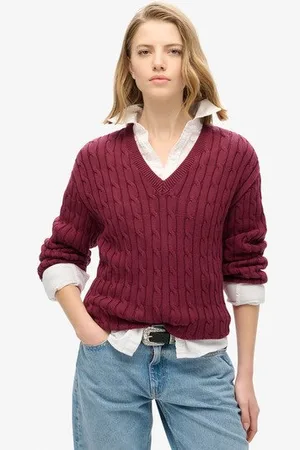 Superdry Femme Pull OverTaille Torsadé à col V Taille: 42-44