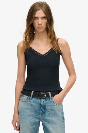 Superdry Dames Dentelle Caraco Côtelé Vintage Coton Bio À Liseré, , Taille: Xs/S