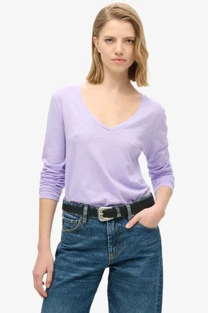 Superdry Femme Haut en Jersey à Manches Longues et col en V Taille: 40