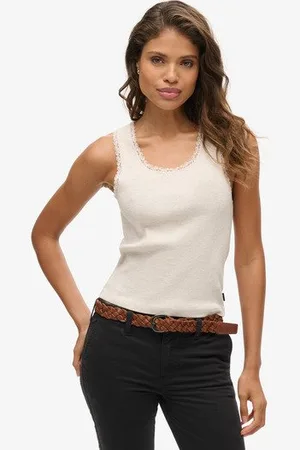 Superdry Dames Dentelle Débardeur Vintage Coton Bio À Liseré, , Taille: S/M