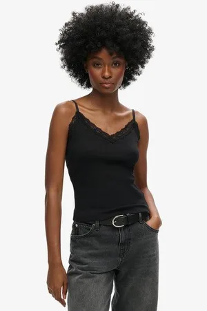 Superdry Dames Dentelle Caraco Côtelé Vintage Coton Bio À Liseré, , Taille: Xs/S