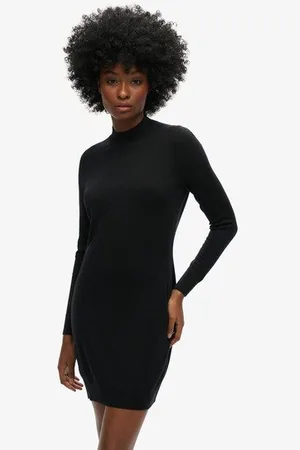Superdry Femme Robe en Maille Mérinos à Manches Longues Taille: 38
