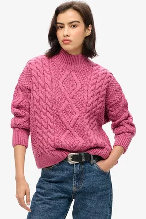 Superdry Femme Pull Polo en Maille Torsadée Aran Tricot Torsadé, Taille: 38 Taille: 38