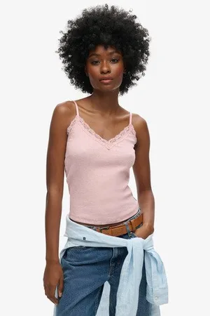 Superdry Femme Caraco Côtelé Vintage en Coton bio à Liseré en Dentelle Taille: S/M