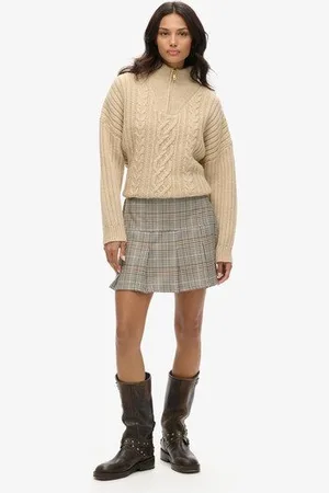 Superdry Femme Mini-jupe Plissée en Tweed Vintage Taille: 42
