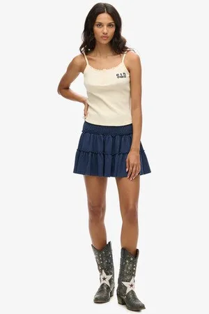 Superdry Femme Mini-jupe en Jersey à Volants Taille: 42