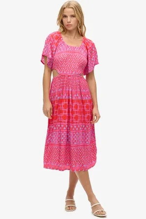 Superdry Femme Robe Mi-longue Imprimée Ajourée Taille: 42
