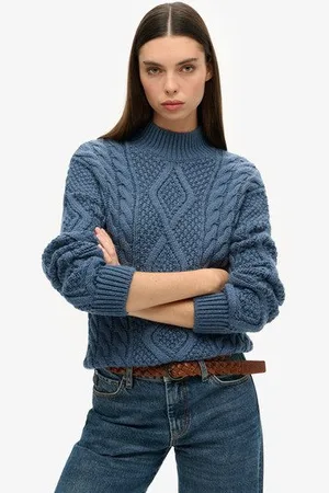 Superdry Dames Tricot torsadé Pull Polo En Maille Torsadée Aran, , Taille: 38