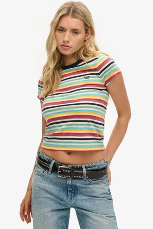 Superdry Femme T-shirt Court Rayé Vintage Taille: 38