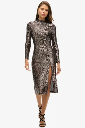 Superdry Femme Robe Mi-longue dos nu à Sequins Taille: 34