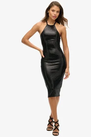Superdry Femme Robe Mi-longue dos nu à Sequins Taille: 38
